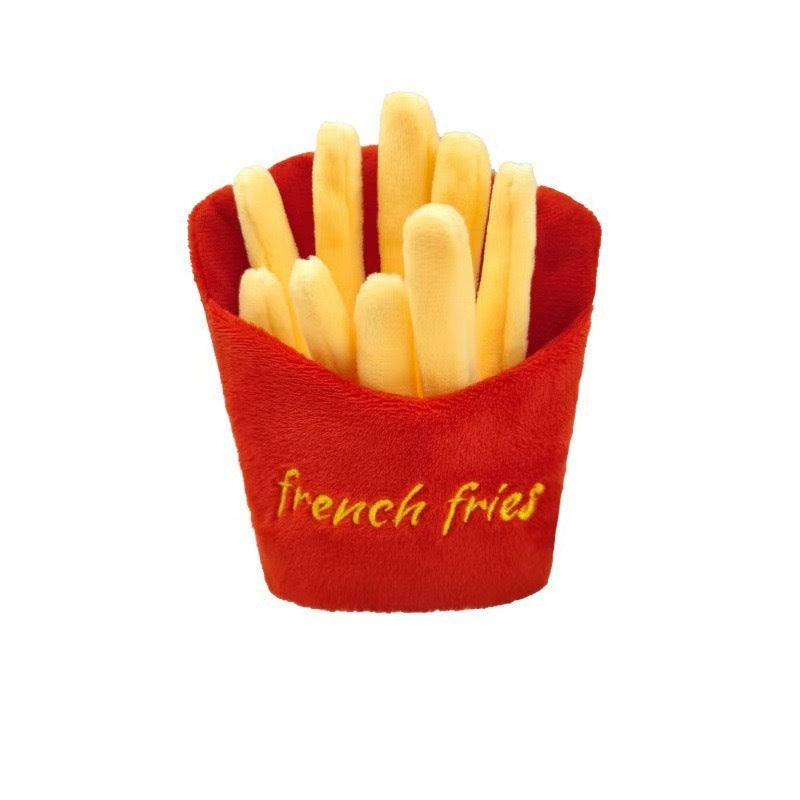 Fast Food Dog Toy Set - 4 Piece Squeaky Plush Toys with Bucket, Fries, Burger & Soda