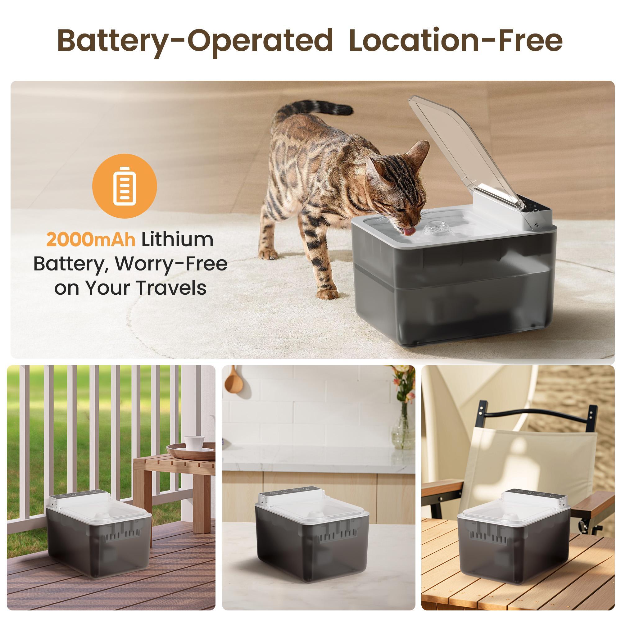 Cat Water Fountain Wireless - 304 Stainless Steel Automatic Pet Water Dispenser with Motion Sensor & Rechargeable Battery
