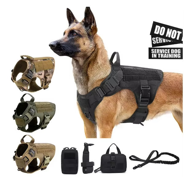 Tactical Dog Harness with Handle - Heavy Duty 1000D Nylon Working Dog Vest - No Pull