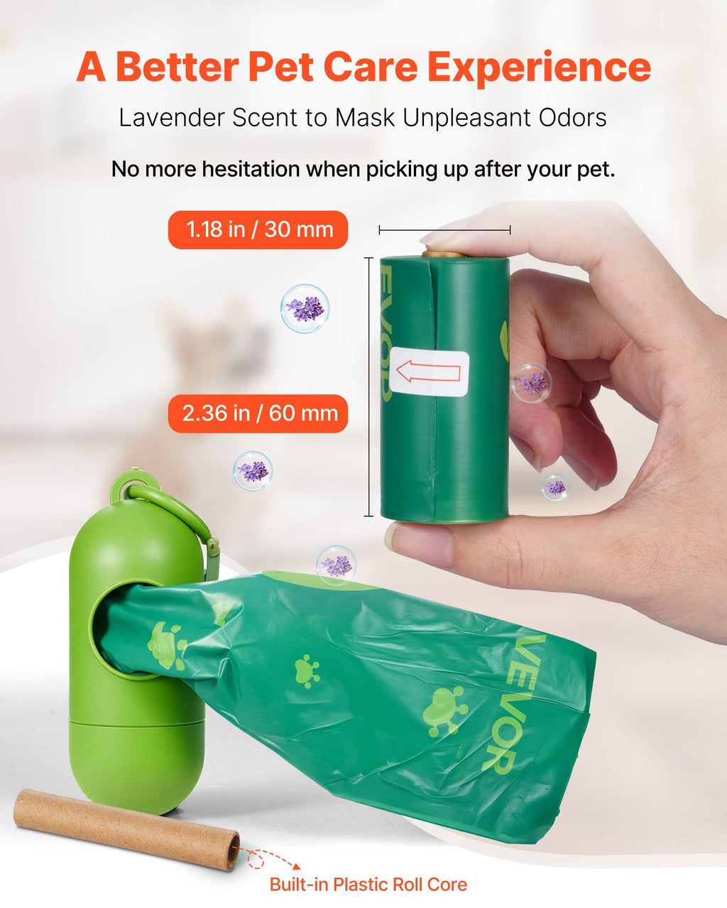 Dog Poop Bags - 270 Count Biodegradable Waste Bags with Lavender Scent & Easy-Tie Handles