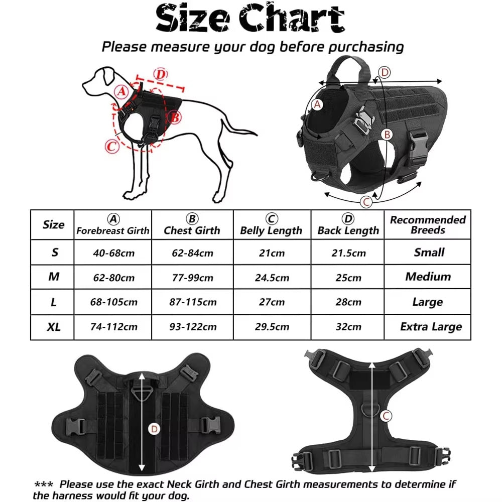 Tactical Dog Harness with Handle - Heavy Duty 1000D Nylon Working Dog Vest - No Pull